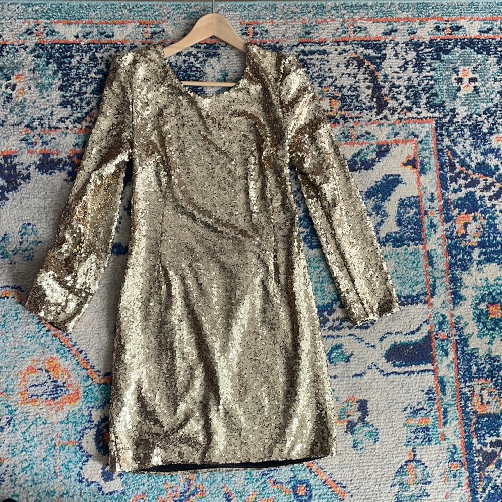 Gold Sequin Fitted Backless Dress